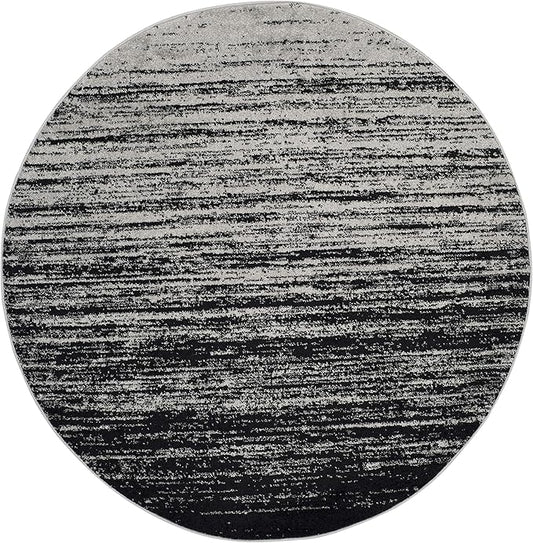 SAFAVIEH Adirondack Collection Area Rug - 12' Round, Silver & Black, Modern Ombre Design, Non Shedding & Easy to Clean, Ideal for Living Room, Bedroom, Office, Dining Space (ADR113A)