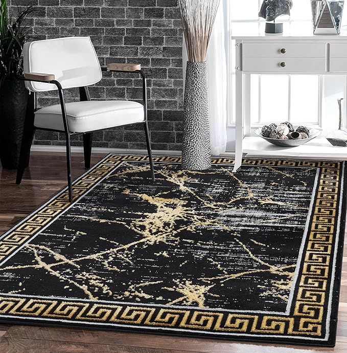 GLORY RUGS Area Rugs Marble 8x10 Black Gold Carpet Modern Abstract Rug Living Room Dining Bedroom Rug