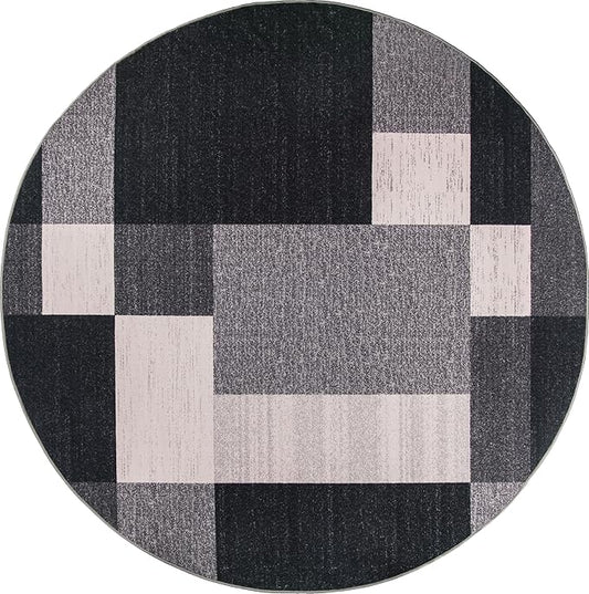 Rugshop Gray Modern Geometric Boxes Non-Slip Area Rug Non-Shedding for Dining Room, Living Room and Foyer, 8' Round