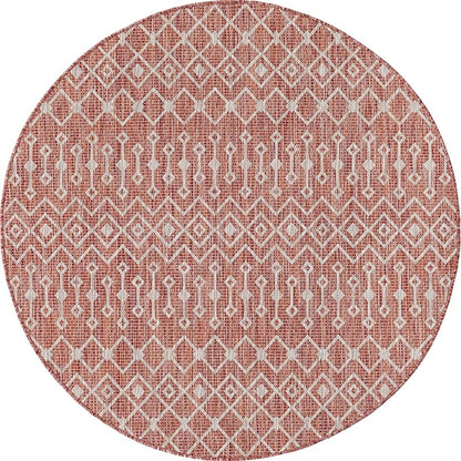 Unique Loom Outdoor Trellis Collection Area Rug - Tribal Trellis (5' 3" Round, Rust Red/ Ivory)