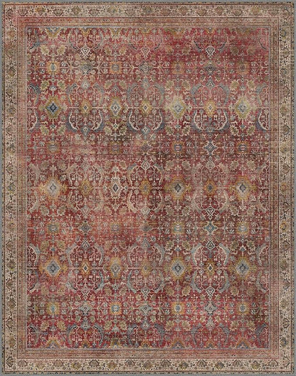 8x10 Area Rug Machine Washable Boho Rug for Living Room,Ultra-Thin Low Pile Carpet,Lightweight Indoor Printed Rug,Non Slip Floral Area Rug for Bedroom, Dining Room, Home Office,Burgundy Red