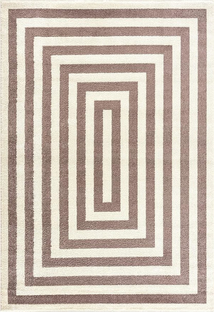 Abani Contemporary Beige & Ivory 7'9" x 10'2" Area Rug, Contrasting Geometric Modern Stripe Symmetrical Living Room Carpet Rugs
