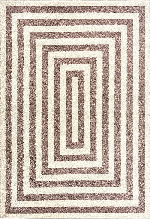 Abani Contemporary Beige & Ivory 4' x 6' Area Rug, Contrasting Geometric Modern Stripe Symmetrical Living Room Carpet Rugs