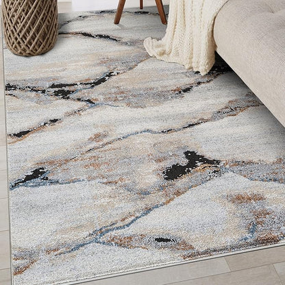 Rugshop Contemporary Gray Striated Area Rug Kid & Pet Friendly 4' x 6' Ideal for Under Coffee Tables, Entryways, or Studio Spaces