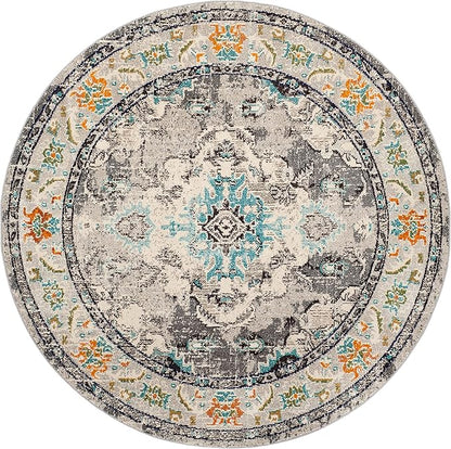 SAFAVIEH Monaco Collection Area Rug - 11' Round, Grey & Light Blue, Boho Chic Medallion Distressed Design, Non-Shedding & Easy Care, Ideal for High Traffic Areas in Living Room, Bedroom (MNC243G)