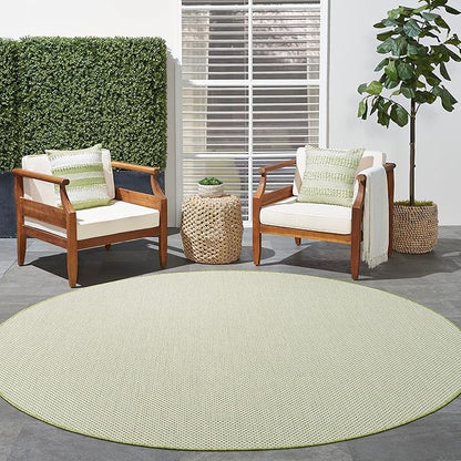 Nourison Home Courtyard Ivory Green 8' x Round Area Rug - Easy Clean, Non Shedding, Bed Room, Living Room, Dining Room, Kitchen (8' x Round)