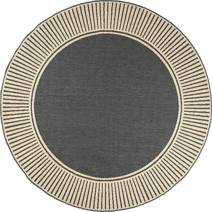 Nuloom Asha Dark Grey/Ivory, 6'7" Round, Casual, Striped Border, Soft and Cozy, High Traffic, Stain Resistant, Easy Clean, Durable Area Rug for Indoor/Outdoor Patio, Deck, Porch, Garden, Courtyard