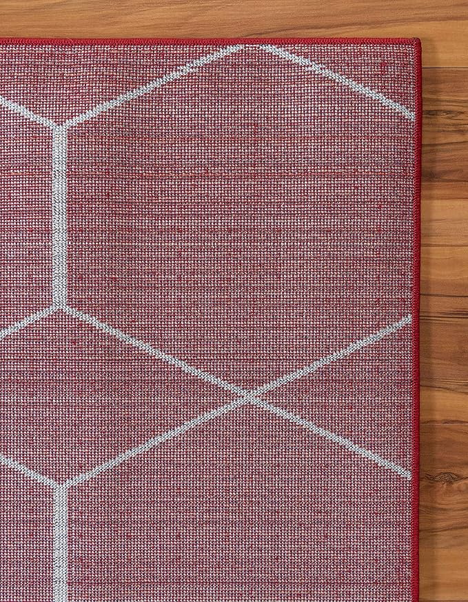 Unique Loom Trellis Frieze Collection Area Rug - Geometric (10' x 14' 1", Red/ Ivory)