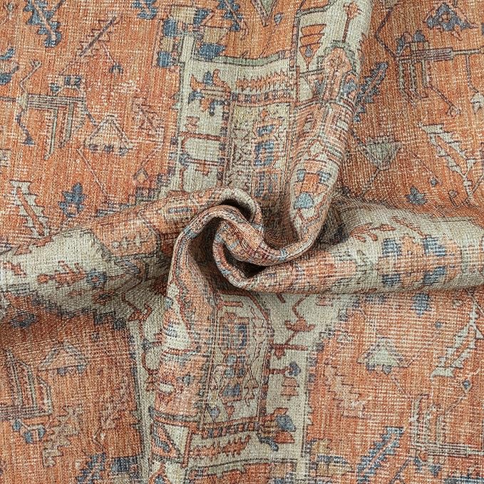 GLN Rugs Traditional Collection - Machine Washable Area Rug, Traditional Washable, Non Slip, Low Pile Chenille Rug, Living Room, Bedroom, Kitchen Rug (5' x 7' Terra/Multicolor)