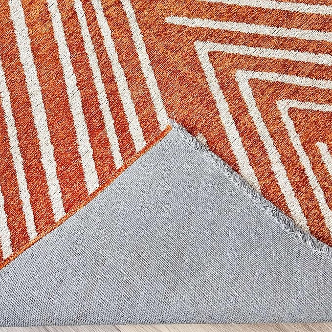 Alfa Rich 3x5 Geometric Burnt Orange Off White Washable Area Rugs for Living Room Bedroom Runner