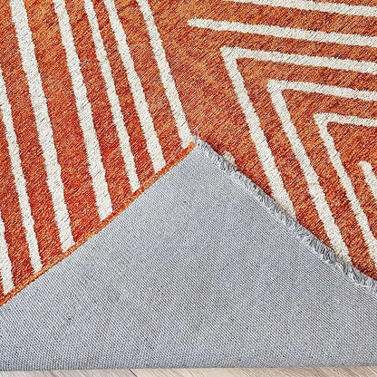 Alfa Rich 4x6 Geometric Burnt Orange Off White Washable Area Rugs for Living Room Bedroom Cotton Rug