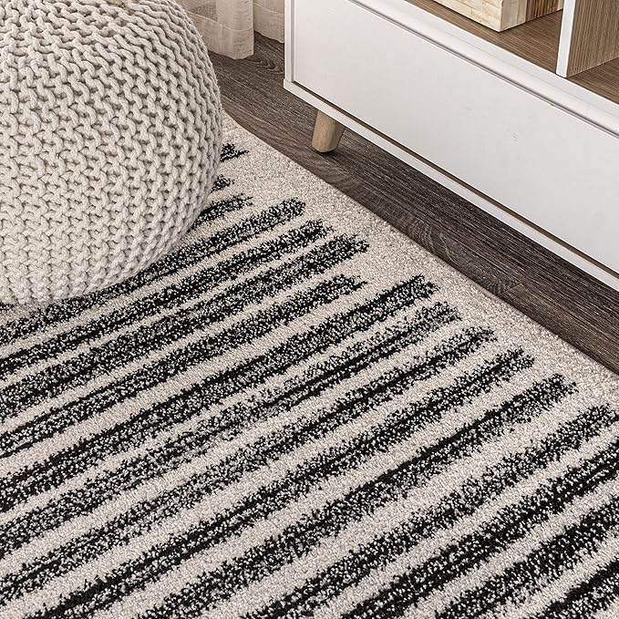 JONATHAN Y Khalil Modern Berber Stripe Cream/Black 5' Round Indoor Area Rug, Contemporary, Bohemian, Easy-Cleaning for Living Room, Bedroom, Kitchen, Pet Friendly, Non-Shedding (MOH207A-5R)
