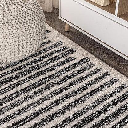 JONATHAN Y Khalil Modern Berber Stripe Cream/Black Indoor Area Rug, 8x10, Contemporary, Bohemian, Easy-Cleaning for Living Room, Bedroom, Kitchen, Pet Friendly, Non-Shedding (MOH207A-8)
