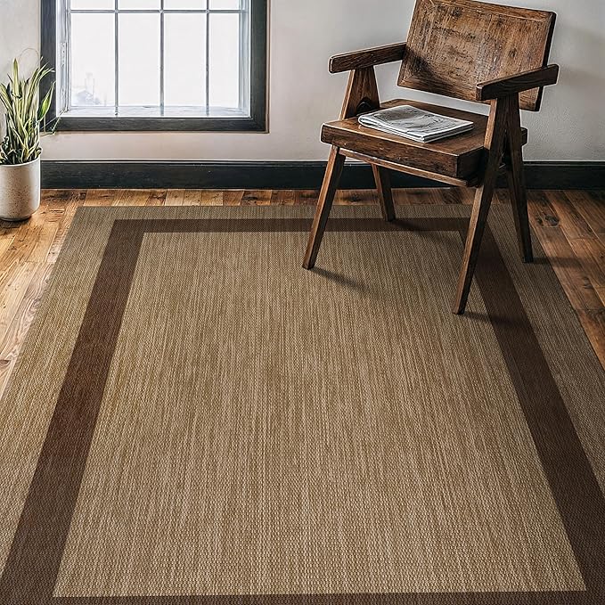 CAMILSON Outdoor Rug 5x7 - Modern Outside Rugs for Patios Porches Waterproof Durable Washable Non-Shedding, Easy-to-Clean Indoor Outdoor Area Carpet (5 x 7, Bordered - Jute)