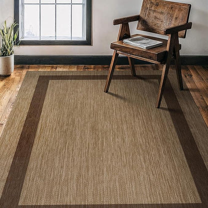 CAMILSON Outdoor Rug 5x7 - Modern Outside Rugs for Patios Porches Waterproof Durable Washable Non-Shedding, Easy-to-Clean Indoor Outdoor Area Carpet (5 x 7, Bordered - Jute)
