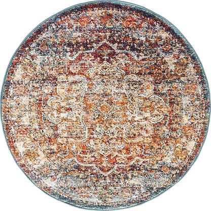 Unique Loom Isabella Collection Area Rug - Adjani (3' 3" Round, Multi/ Beige)