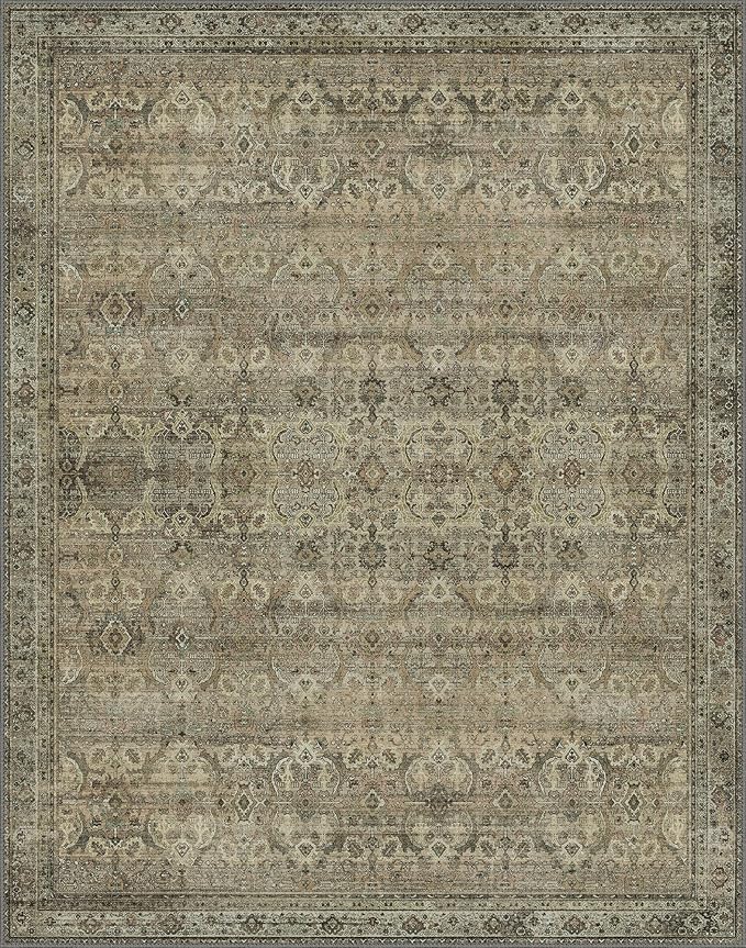 8x10 Area Rug Machine Washable Boho Rug for Living Room,Ultra-Thin Low Pile Carpet,Lightweight Indoor Printed Rug,Non Slip Floral Area Rug for Bedroom, Dining Room, Home Office,Sage