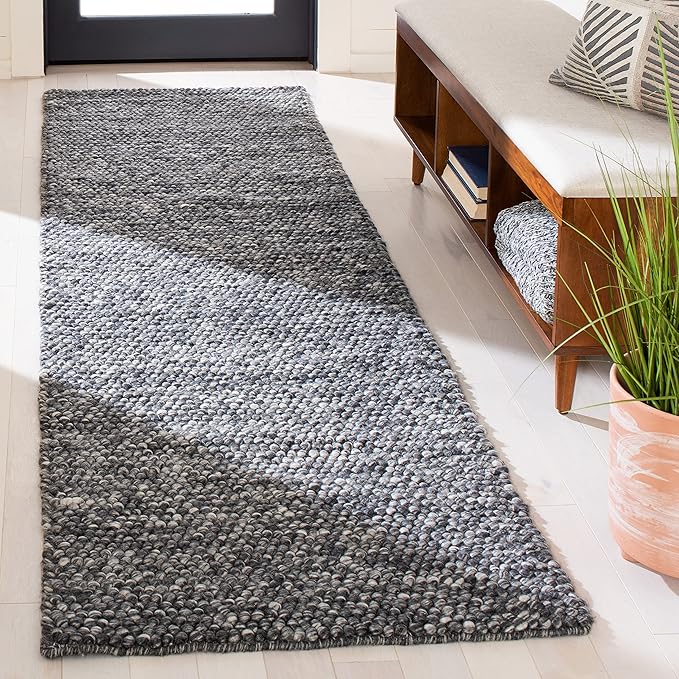 SAFAVIEH Natura Collection Runner Rug - 2'3" x 8', Dark Grey, Handmade Wool Blend, Textured Design, Ideal for Hallway, Bedroom, Foyer (NAT620H)