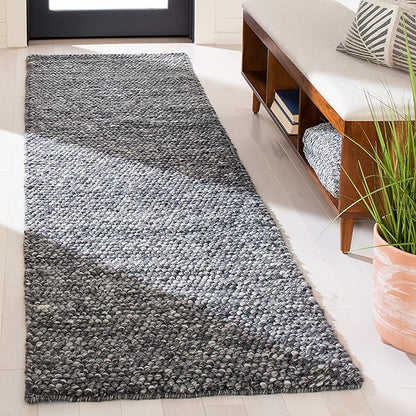 SAFAVIEH Natura Collection Runner Rug - 2'3" x 12', Dark Grey, Handmade Wool Blend, Textured Design, Ideal for Hallway, Bedroom, Foyer (NAT620H)