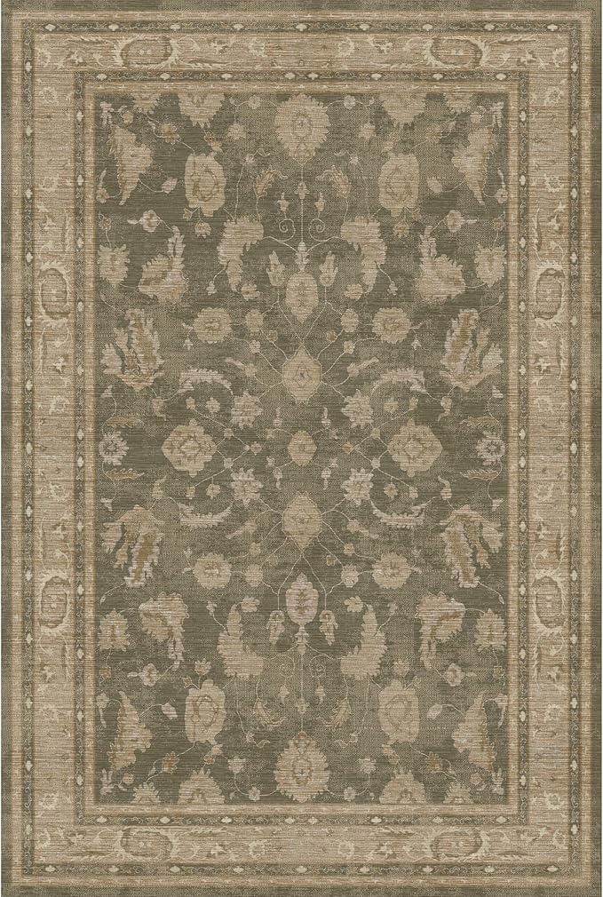 Kuden 6x9 Area Rug, Machine Washable Area Rug with Non-Slip Backing, Vintage Style, Soft, Easy Clean, Low Pile Rug for Living Room, Bedroom, Dining Room