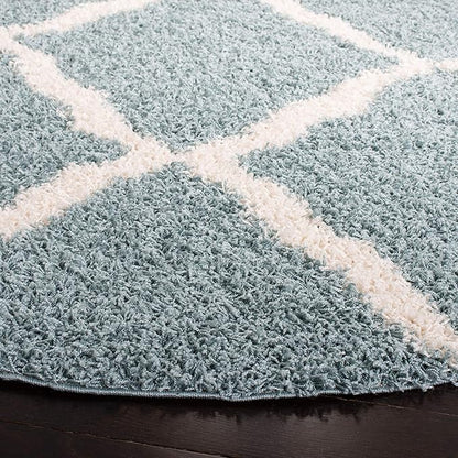SAFAVIEH Dallas Shag Collection Area Rug - 4' Round, Seafoam & Ivory, Trellis Design, Non-Shedding & Easy Care, 1.5-inch Thick Ideal for High Traffic Areas in Living Room, Bedroom (SGD257C)