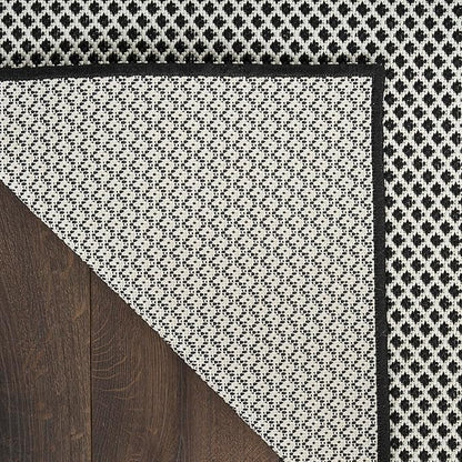 Nourison Home Courtyard Black White 10' x 14' Area Rug - Easy Clean, Non Shedding, Bed Room, Living Room, Dining Room, Kitchen (10' x 14')
