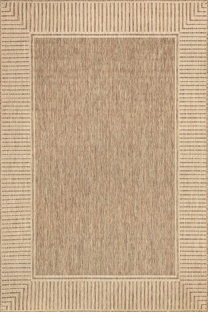 Nuloom Asha Light Brown/Ivory, 9'6" x 12', Casual, Striped Border, Soft and Cozy, High Traffic, Stain Resistant, Easy Clean, Durable Area Rug for Indoor/Outdoor Patio, Deck, Porch, Garden, Courtyard