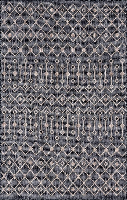 Unique Loom Outdoor Trellis Collection Area Rug - Tribal Trellis (5' 3" x 8' Rectangle, Charcoal Gray/ Natural)