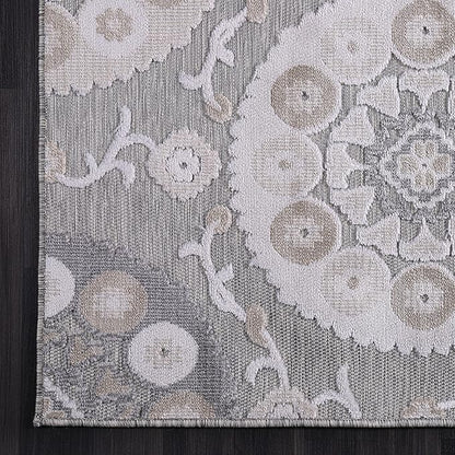 CAMILSON Runner Outdoor Rugs Oriental Retro Traditional Floral Medallion Area Rug 2x10 Non-Shedding Stain Resistant Indoor Carpet for Bathroom Hallway Kitchen Office (2 x 10 / Beige)