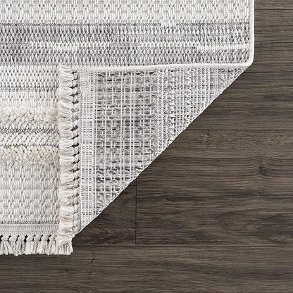 Hauteloom Dishman Living Room, Bedroom Area Rug - Farmhouse - Cream, Light Gray - 18" x 18" Sample