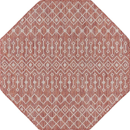 Unique Loom Outdoor Trellis Collection Area Rug - Tribal Trellis (5' 3" Octagon, Rust Red/ Ivory)