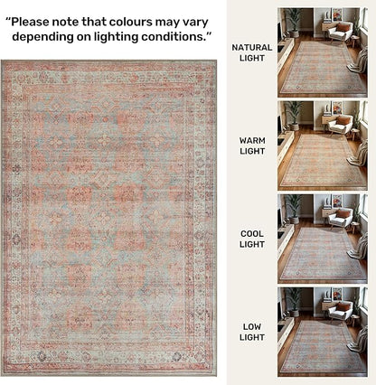 GLN Rugs Traditional Collection - Machine Washable Area Rug, Traditional Washable, Non Slip, Low Pile Chenille Rug, Living Room, Bedroom, Kitchen Rug (6' x 9' Terra/Multicolor 1153)
