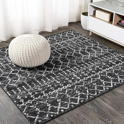 JONATHAN Y Boho Vintage Diamond Black/Ivory Square Area Rug 8X8 ft, Moroccan Hype for Living Room, Bedroom, Kitchen, Office, Easy-Cleaning, High Traffic, Pet-Friendly, Non-Shedding (MOH101D-8SQ)