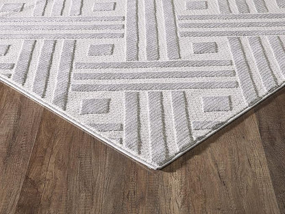 Abani Modern Grey Geometric Striped Chevron 7'9" X 10'2" Area Rug Rugs Nova Collection - Eclectic Pattern Accent Rug
