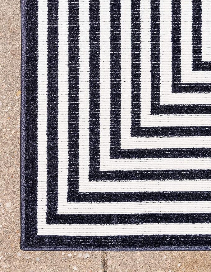 Unique Loom Sabrina Soto Outdoor Collection Geometric, Modern, Vibrant, Carved Area Rug (5' 0 x 8' 0 Rectangular, Navy Blue/ Ivory)