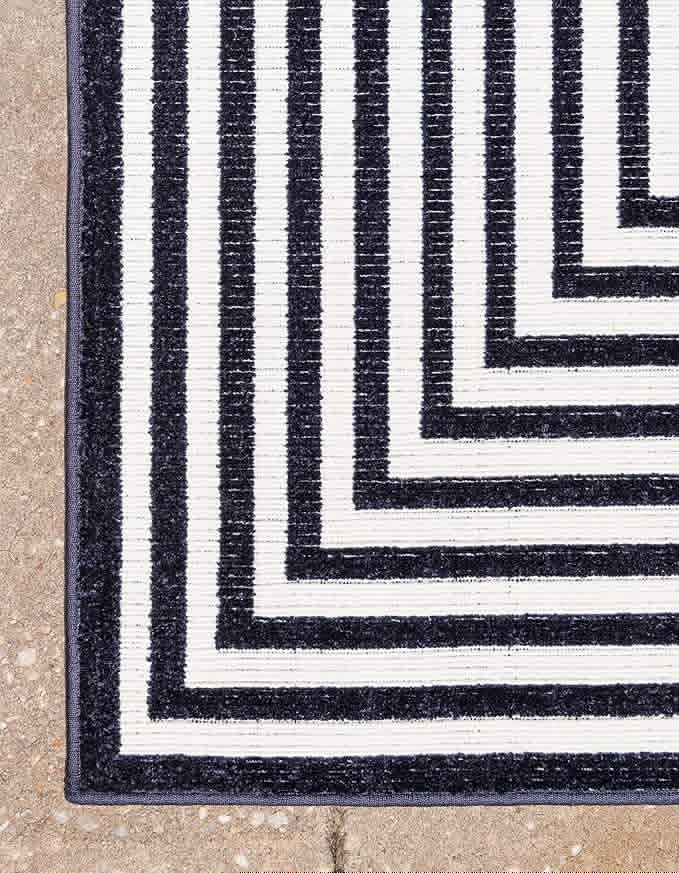 Unique Loom Sabrina Soto Outdoor Collection Geometric, Modern, Vibrant, Carved Area Rug (9' 0 x 12' 0 Rectangular, Navy Blue/ Ivory)