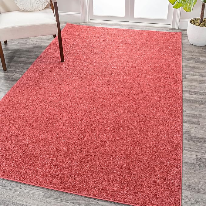 Eyely UES100E-6 Supersoft Haze Solid Low-Pile Indoor Area Rug, Coastal, Bohemian, Minimalist, Classic, Casual for Bedroom,Kitchen,Living Room,Non Shedding,Easy-Washing, Red, 6 X 9