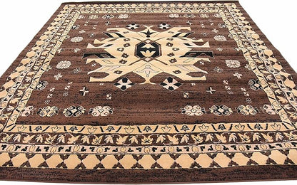 Unique Loom Taftan Collection Border Geometric Tribal Inspired Design Area Rug (8' 0 x 8' 0 Square, Brown/ Tan)