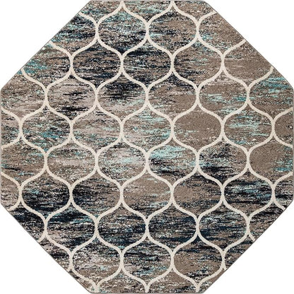 Rugs.com Lattice Frieze Collection Rug – 7' 10 Octagon Blue Multi Medium Rug Perfect for Living Rooms, Kitchens, Entryways