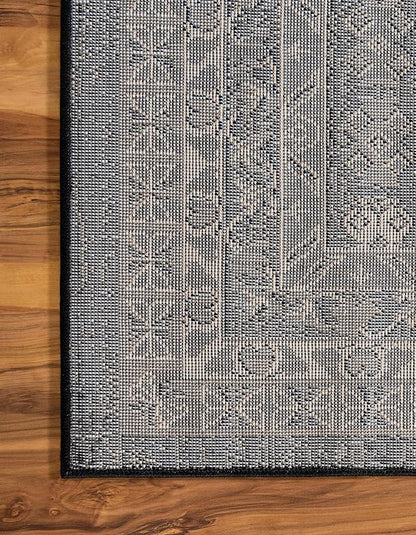 Unique Loom Taftan Collection Border Geometric Tribal Inspired Design Area Rug (5' 0 x 8' 0 Rectangular, Black/ Gray)