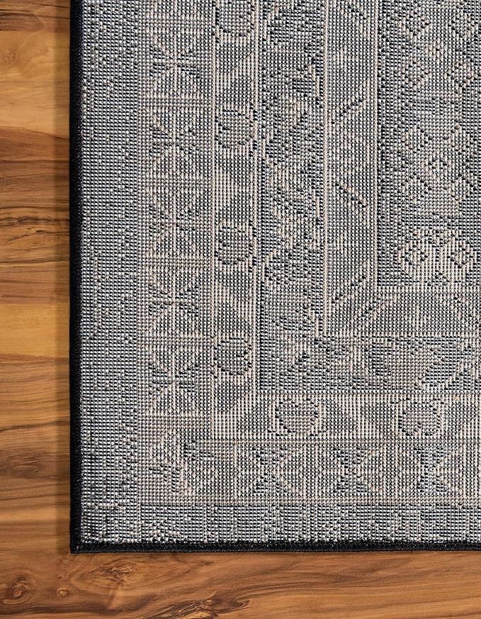 Unique Loom Taftan Collection Border Geometric Tribal Inspired Design Area Rug (2' 7 x 10' 0 Runner, Black/ Gray)
