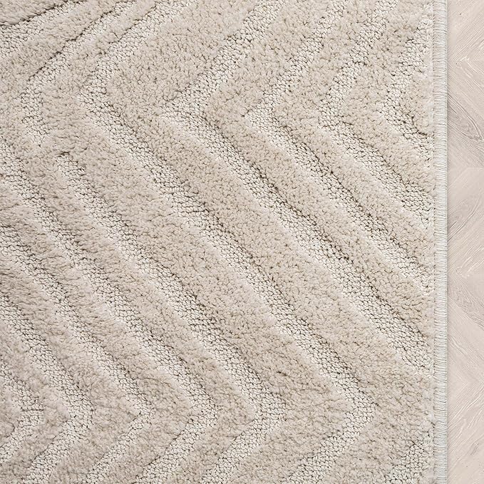 Well Woven Custom Size Hallway Stair Runner - Choose Your Length - 27 Inches Wide x 75 Feet Long Runner (27" x 75' Runner) Rug - Ivory Relajo Soft Touch, Modern Geometric - Hi-Lo Pile
