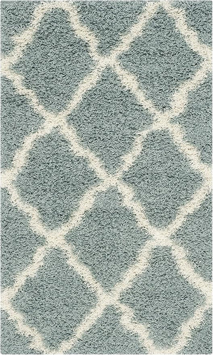 SAFAVIEH Dallas Shag Collection Accent Rug - 2'3" x 4', Seafoam & Ivory, Trellis Design, Non-Shedding & Easy Care, 1.5-inch Thick Ideal for High Traffic Areas in Foyer, Living Room, Bedroom (SGD257C)