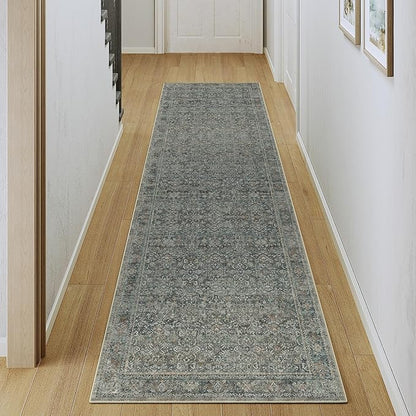 Runner Rug 2x6 Gray Hallway Washable Kitchen Vintage Carpet Non Slip Long Indoor Bedroom Retro Traditional Grey Accent Throw Rug for Bathroom Office Entryway Laundry Dining