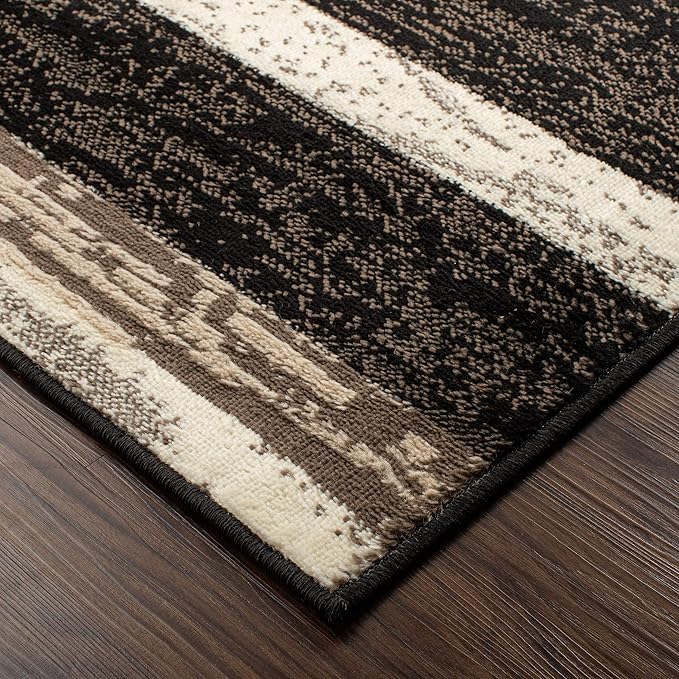 SUPERIOR Indoor Area Rug, Jute Backed, Modern Geometric Patchwork Floor Decor for Bedroom, Office, Living Room, Entryway, Hardwood Floors, Rockwood Collection, 9' x 12', Chocolate
