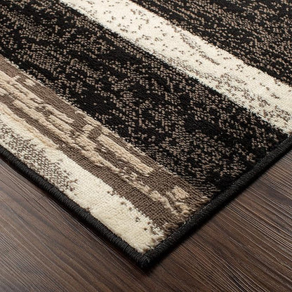 SUPERIOR Indoor Runner Area Rug with Jute Backing for Kitchen, Bedroom, Dorm, Living Room, Hallway, Entryway, Perfect for Hardwood Floors - Rockwood Modern Geometric Design, 2'6" X 10', Chocolate