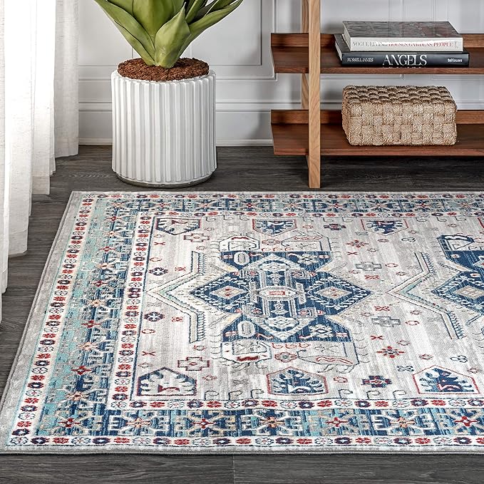 JONATHAN Y Modern Vintage Medallion Blue/Light Grey Indoor Area Rug, 5x8, Country, Floral, Easy-Cleaning for Living Room, Bedroom, Kitchen, Pet Friendly, Non-Shedding (MDP108A-5)