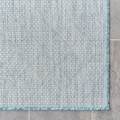 Unique Loom Outdoor Trellis Collection Area Rug - Tribal Trellis (2' x 8' Runner, Aqua/ Ivory)