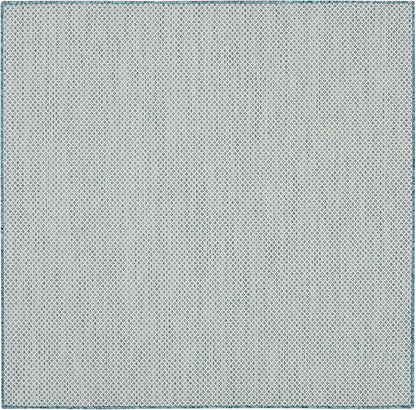 Nourison Home Courtyard Ivory Aqua 5' x Square Area Rug - Easy Clean, Non Shedding, Bed Room, Living Room, Dining Room, Kitchen (5' x Square)