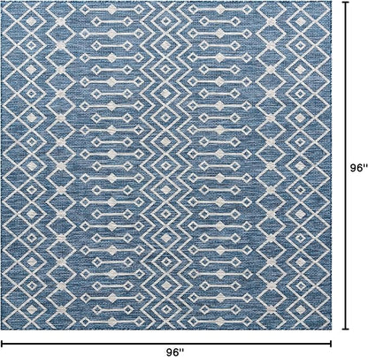 Unique Loom Outdoor Trellis Collection Area Rug - Tribal Trellis (8' Square, Blue/ Ivory)
